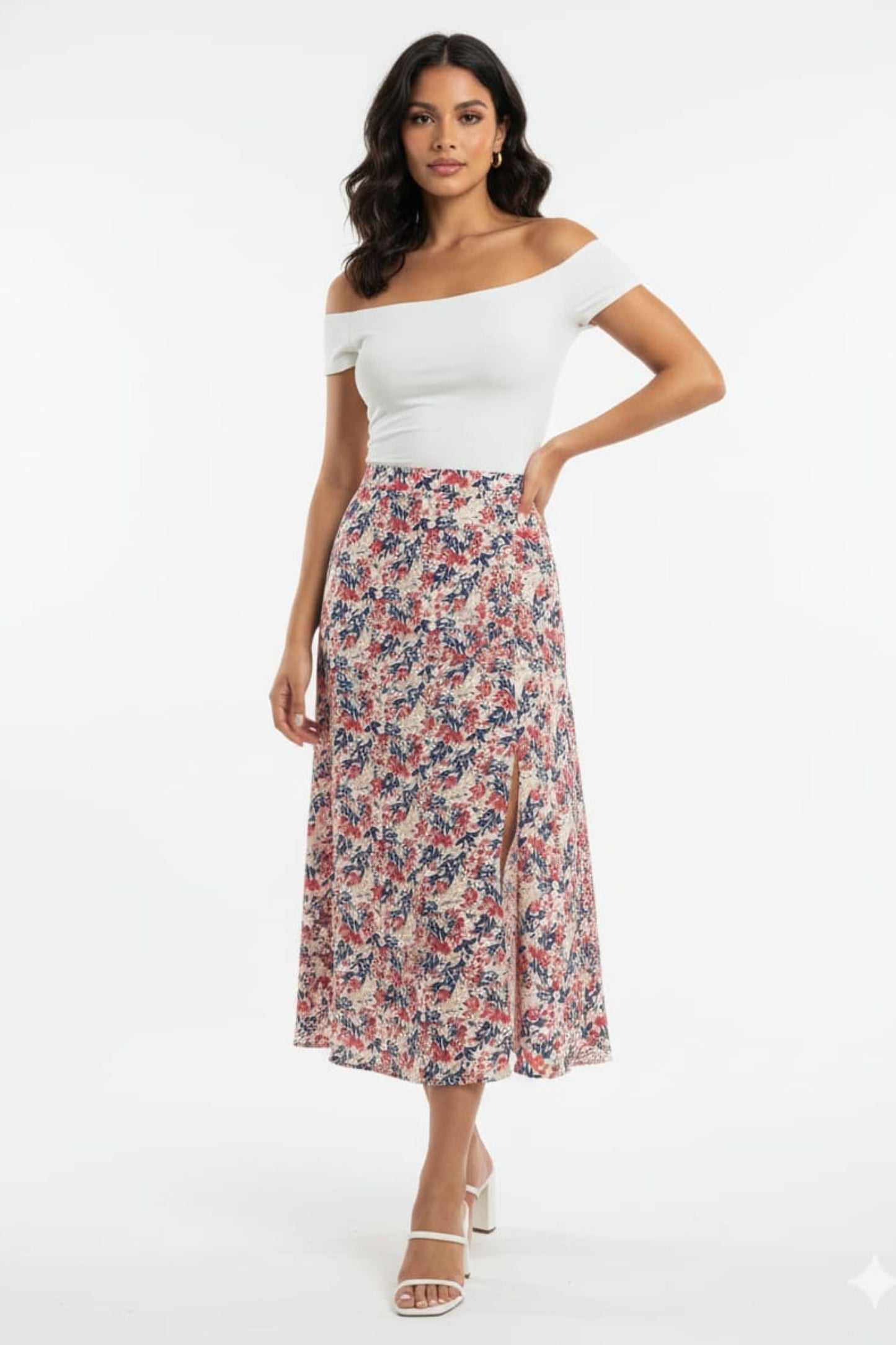 Amour Vert Lila Floral Spring Midi Skirt
