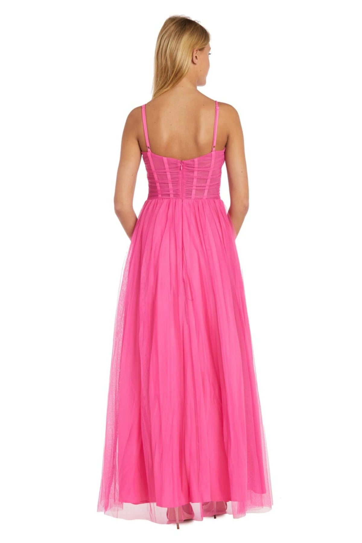 Morgan & Co Hot Pink Mesh Corset Tulle Evening Gown