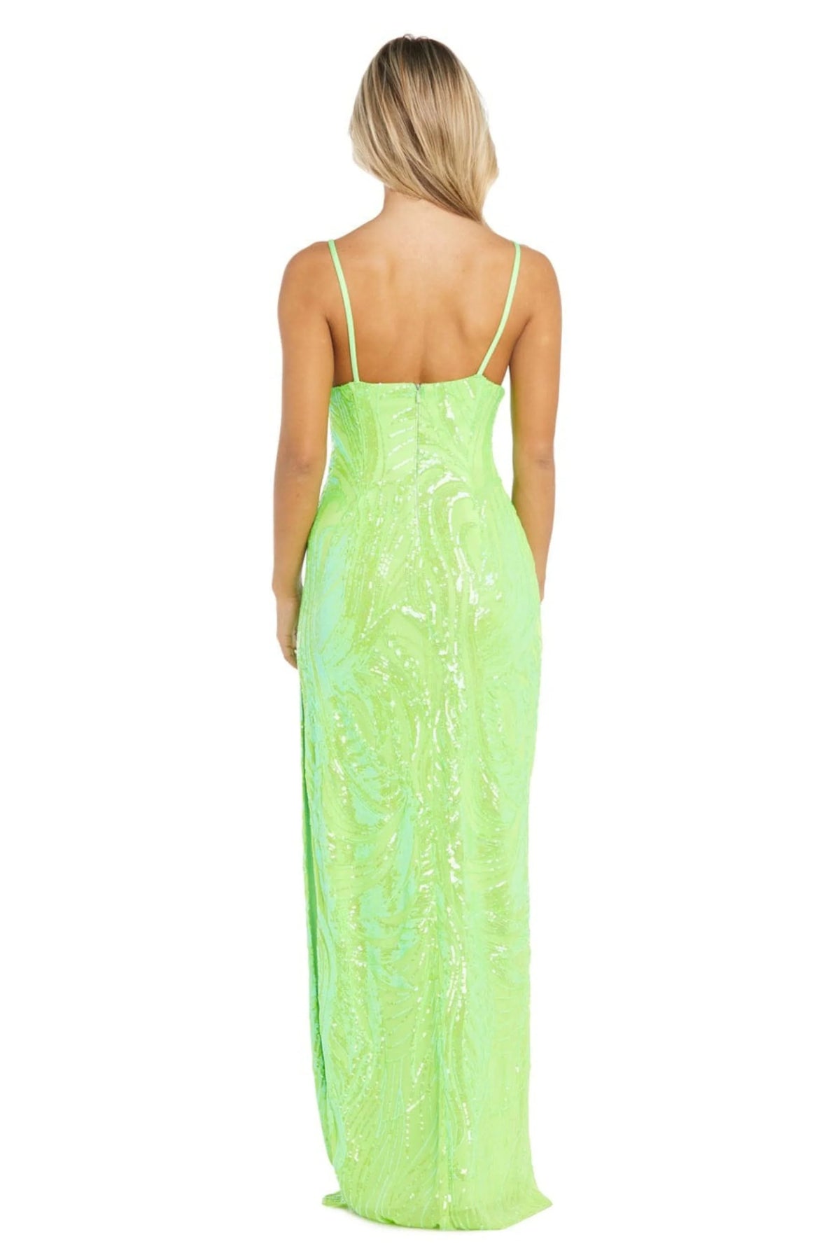 Morgan & Co Lime Green Iridescent Sequin Evening Gown