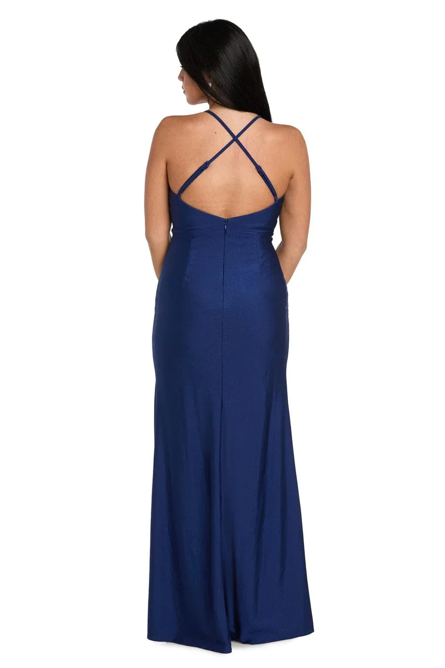 Morgan & Co Rhinestone Slit V-Neck Evening Gown