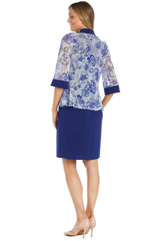 R&M Richards Royal Blue Floral Print Jacket Dress