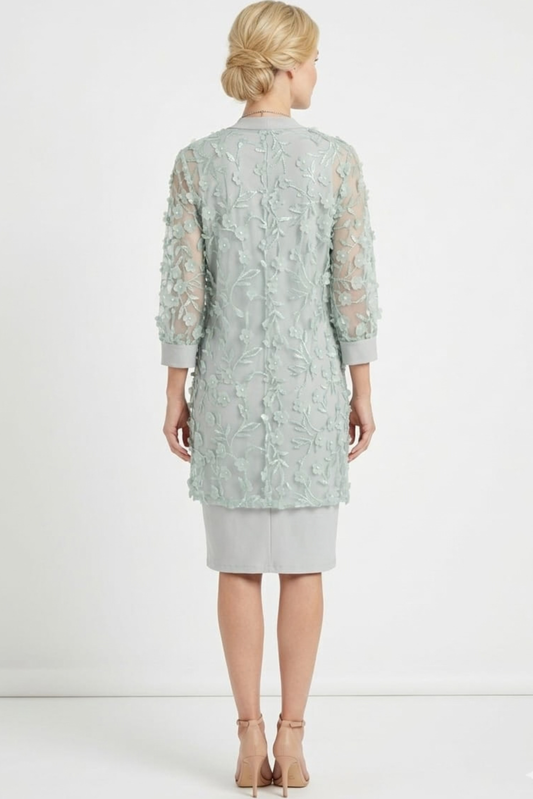 R&M Richards 3D Floral Appliqué 2-Piece Jacket Dress Set
