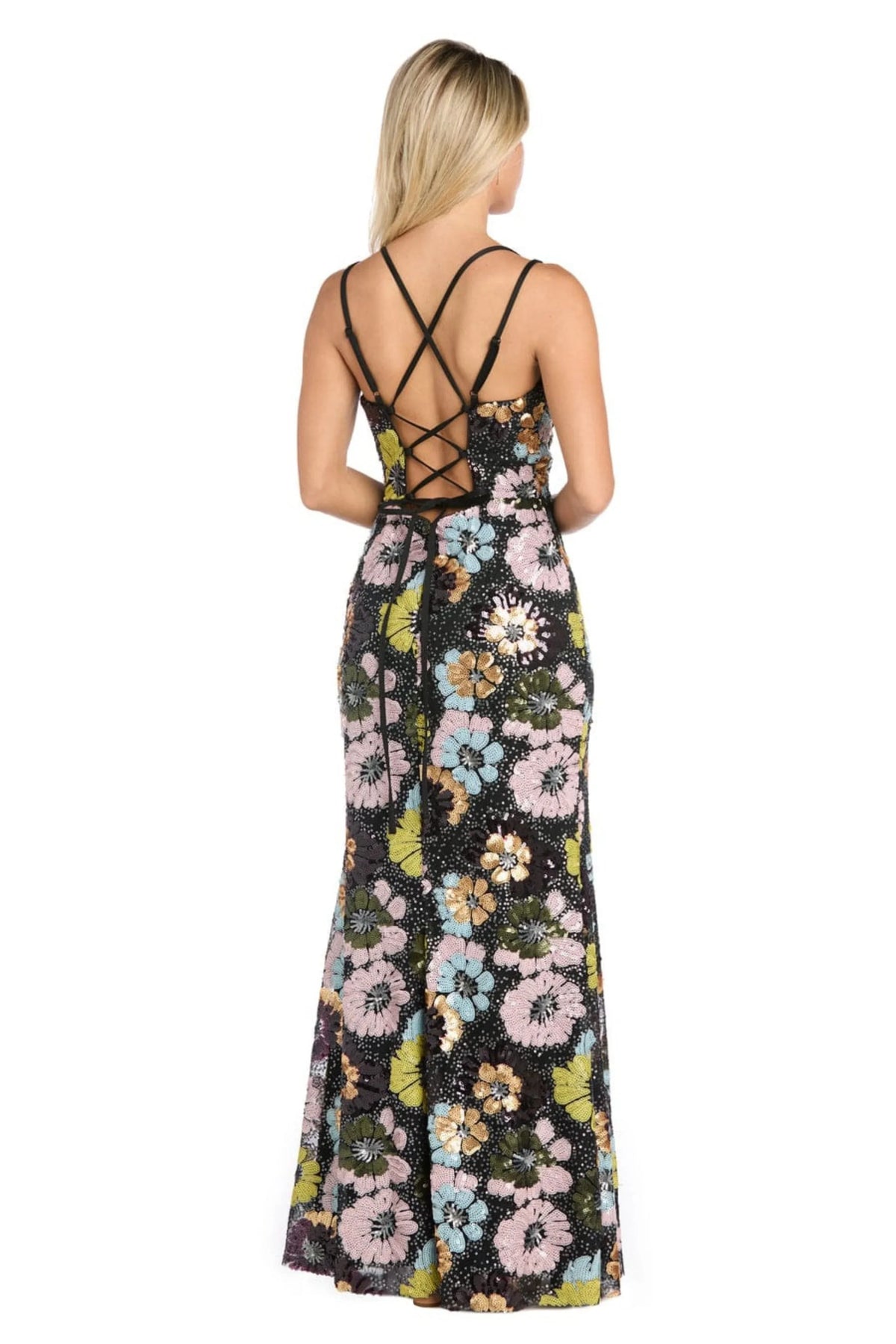 Morgan & Co Black Multi Sequin Floral Evening Gown