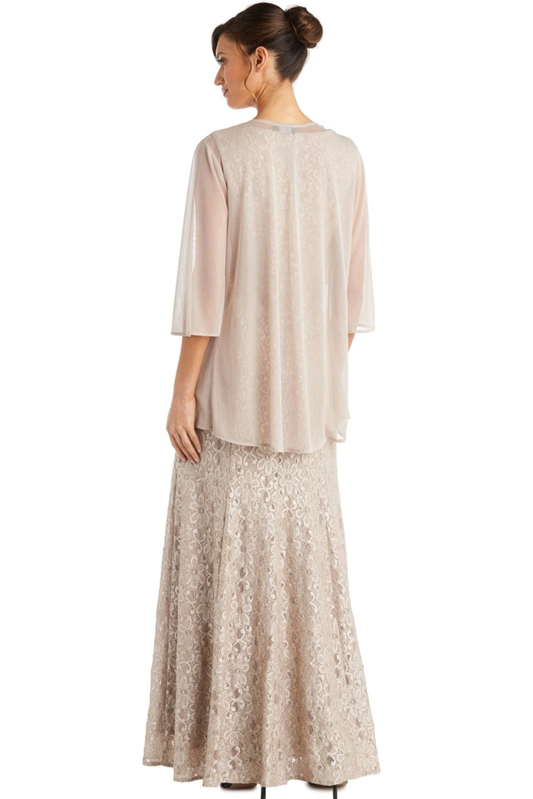 R&M Richards Sequined Lace 2-Piece Sheer Jacket Gown Set