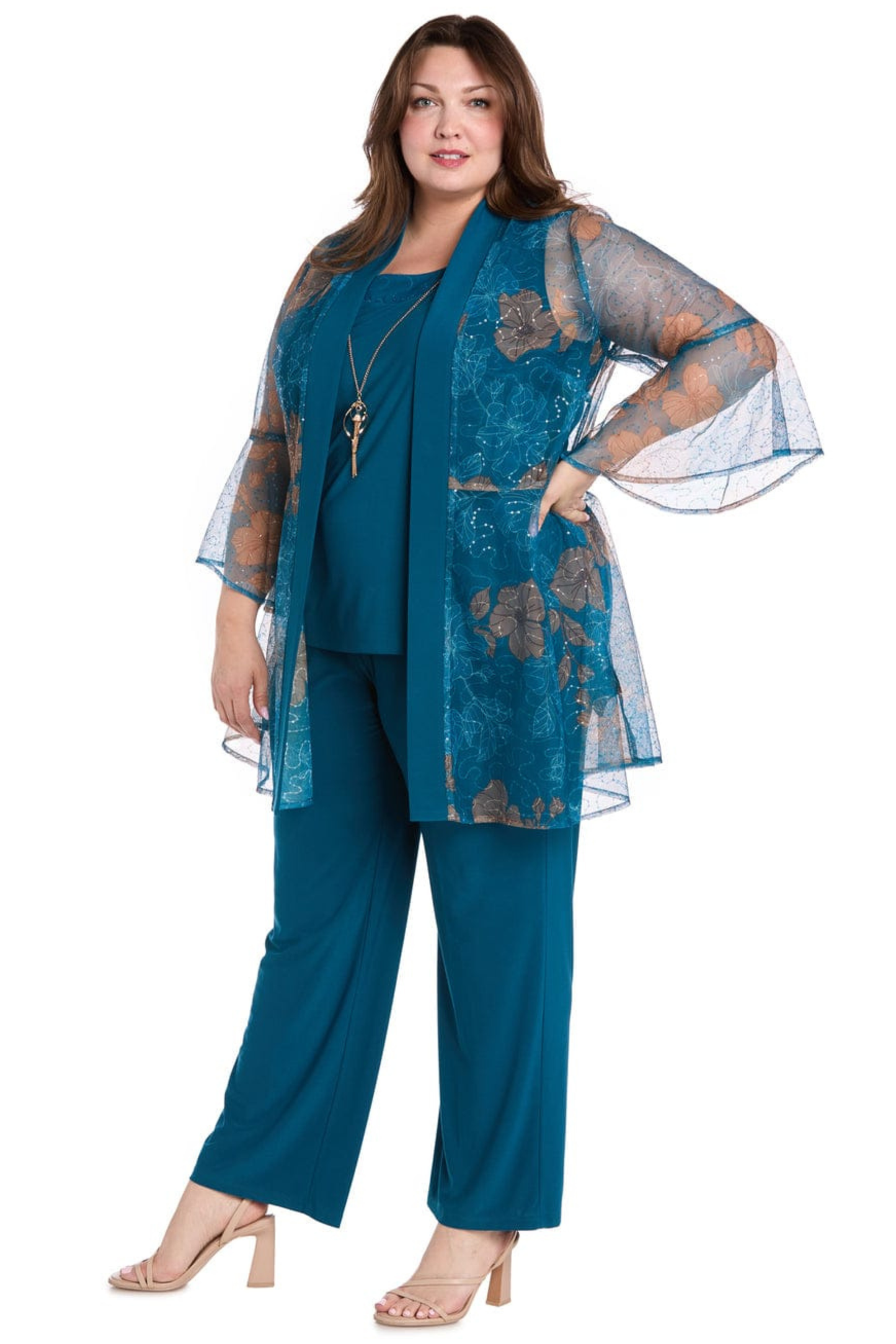 RM Richards Floral Sequined Jacket 2-Pc Pants Suit