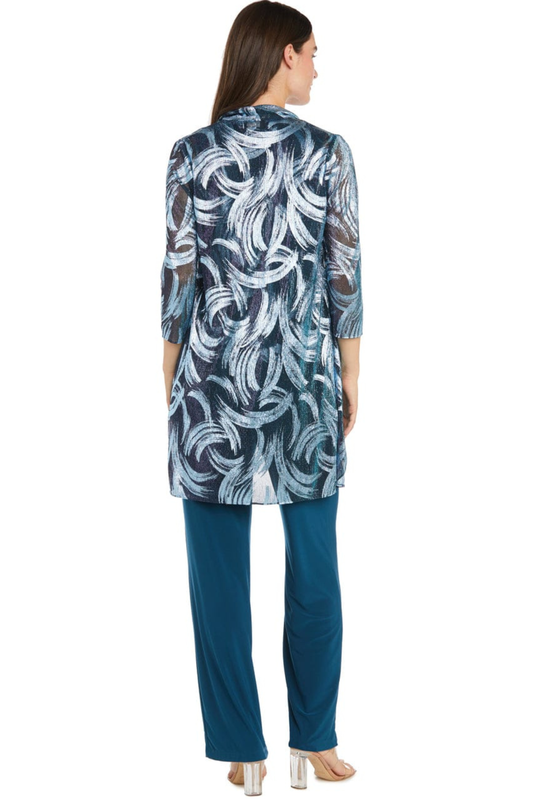 R&M Richards Peacock Aqua Abstract 3-Piece Formal Pant Set