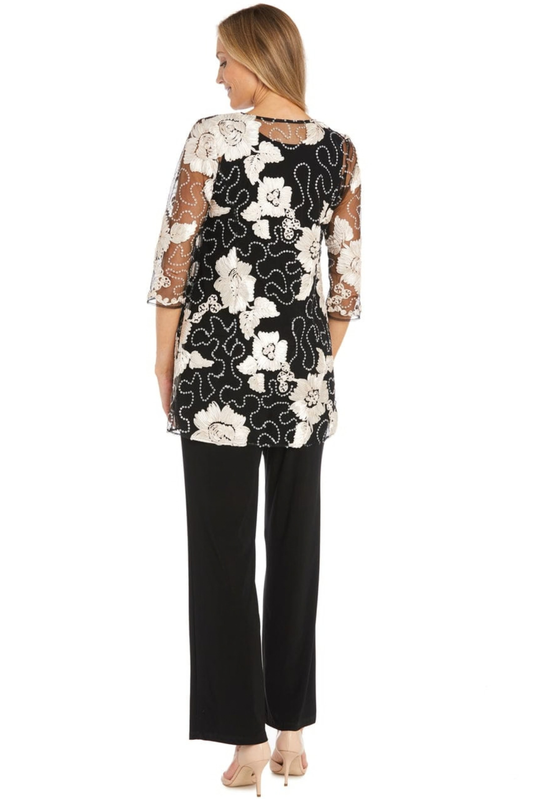 R&M Richards Embroidered Three-Piece Pant Set in Navy Slate