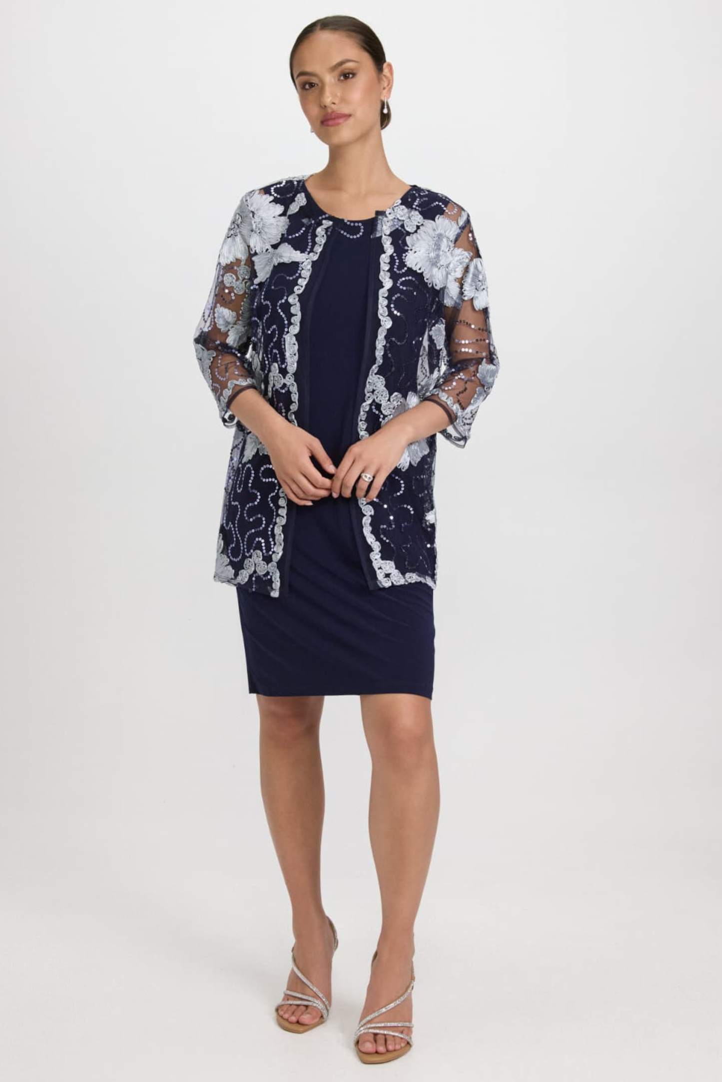 R&M Richards Sequined Embroidered Jacket Dress