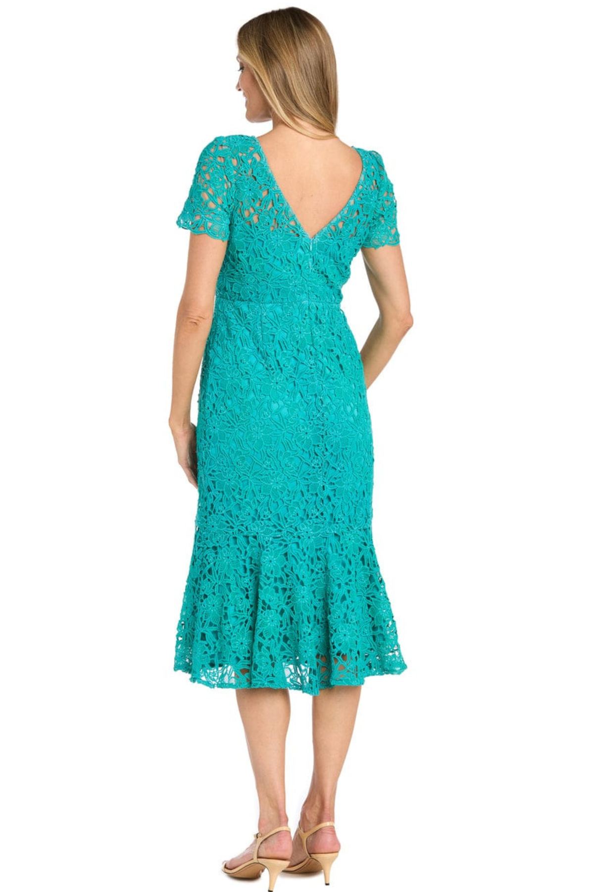 R&M Richards Floral Guipure Lace Trumpet Midi Dress