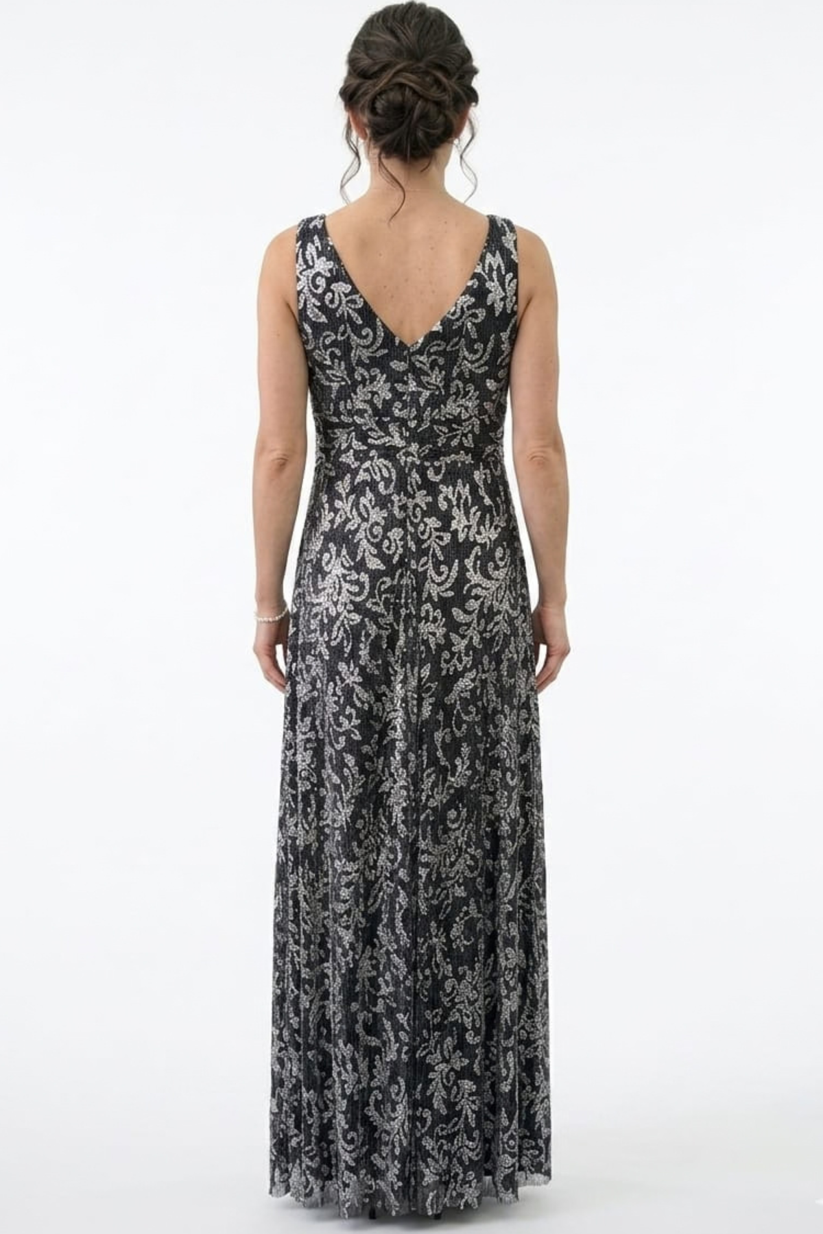 R&M Richards Sequin Leaf Embellished Empire Waist Evening Gown