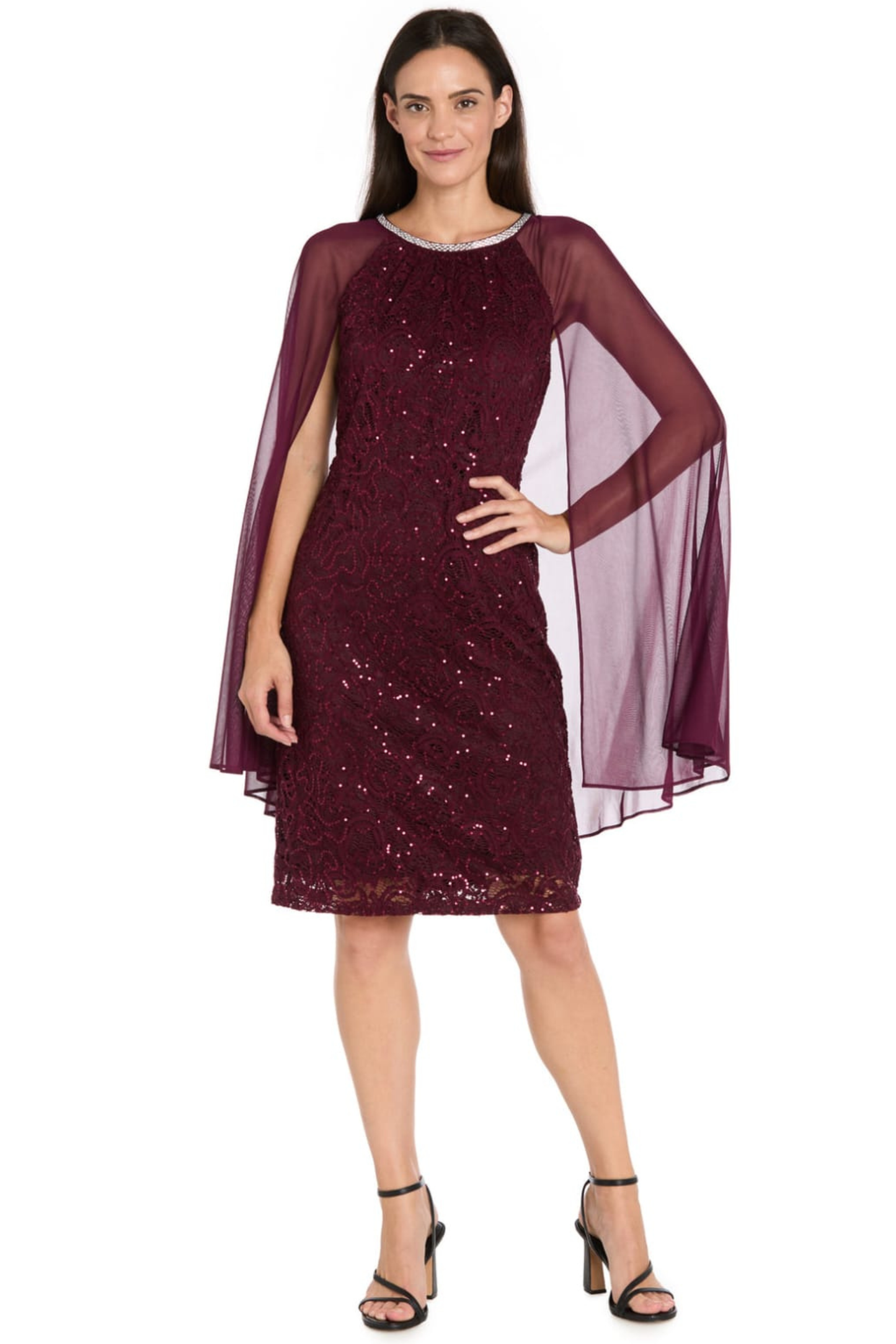 R&M Richards Sequined Lace Capelet Dress