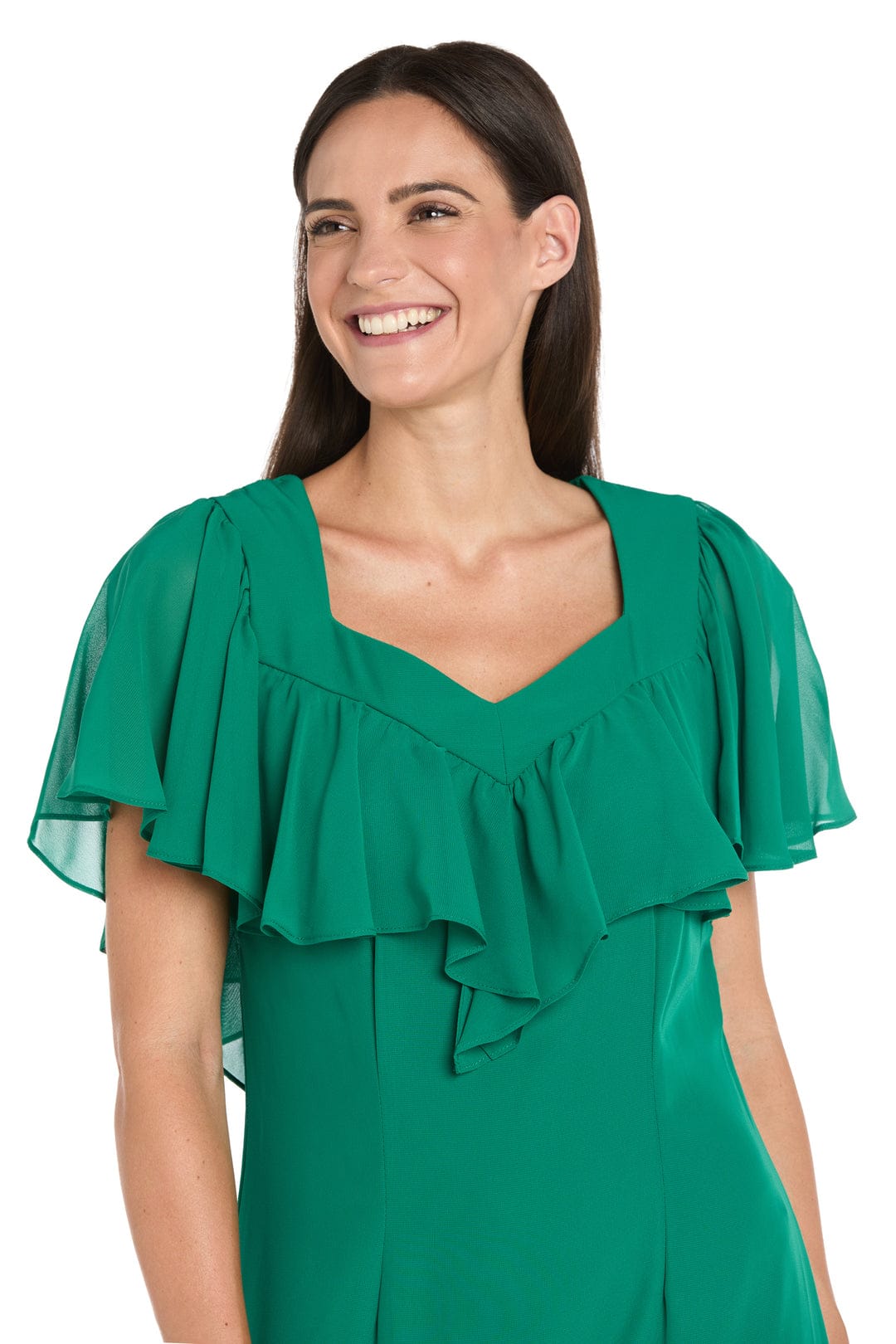 RM Richards Ruffle Chiffon Midi Dress with Flutter Sleeves