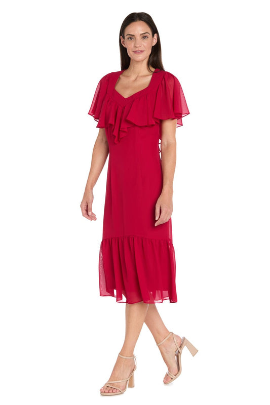 RM Richards Ruffle Chiffon Midi Dress with Flutter Sleeves