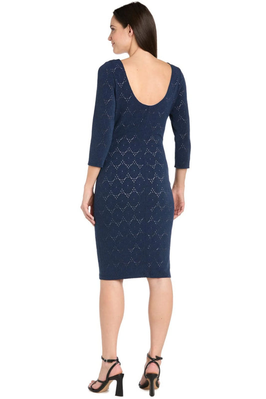 R&M Richards Navy & Nude Geometric Crochet Sheath Day Dress
