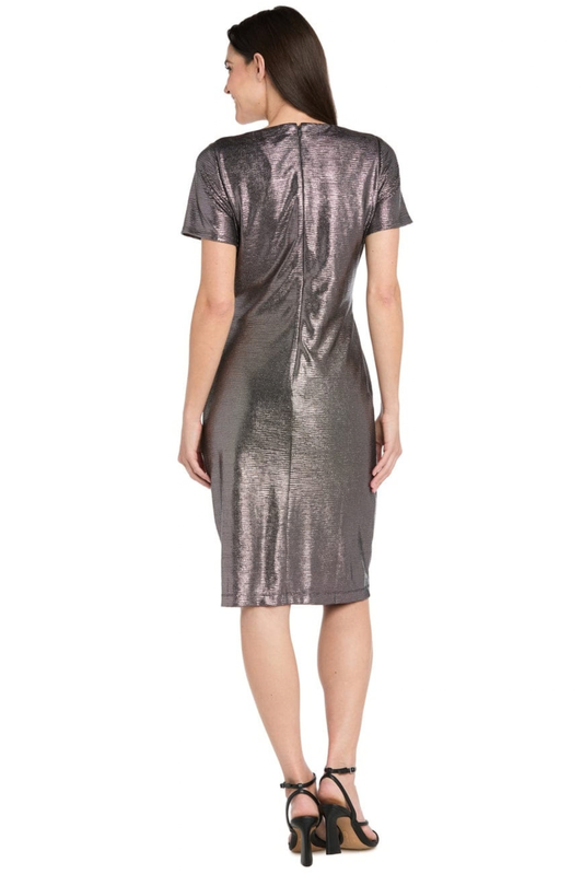 R&M Richards Black Silver Metallic Twisted Knot Sheath Cocktail Dress