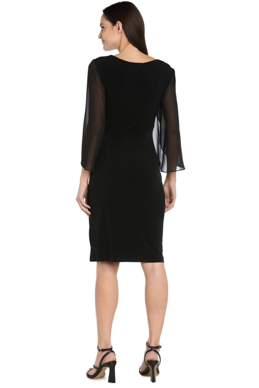 R&M Richards Side Rouched Sheath Dress with Sheer Bell Sleeves
