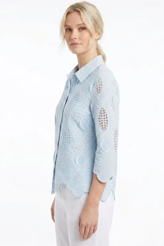 VIVID Eyelet Embroidered Button-Down Shirt