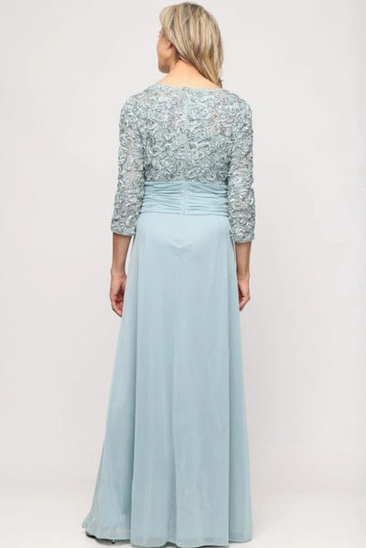 Alex Evenings Ice Sage Embellished Lace & Chiffon Evening Dress