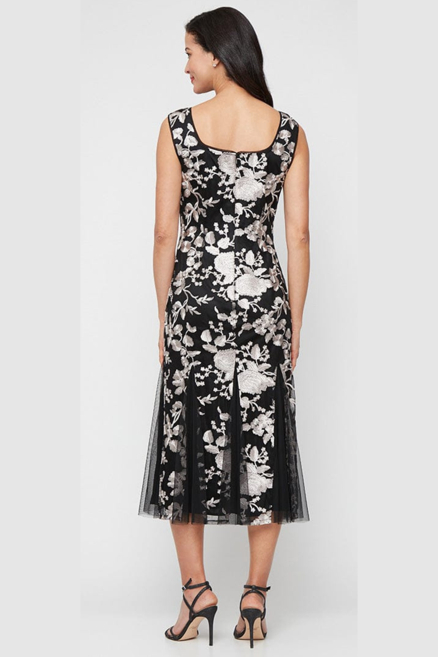 Alex Evenings Black & Taupe Embroidered 2-Piece Evening Dress with Jacket