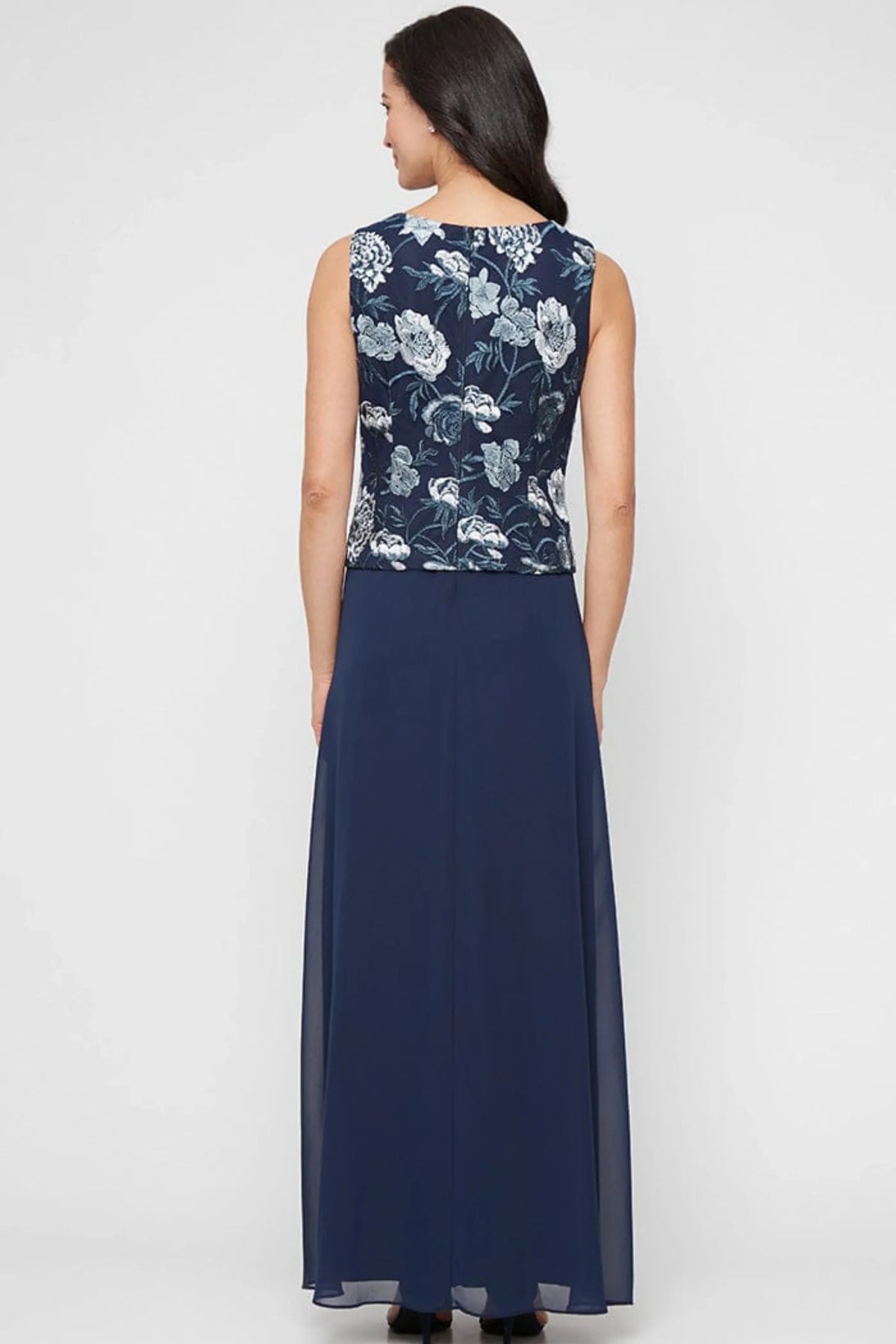 Alex Evenings Navy Multi Embroidered 2-Piece Evening Dress with Jacket
