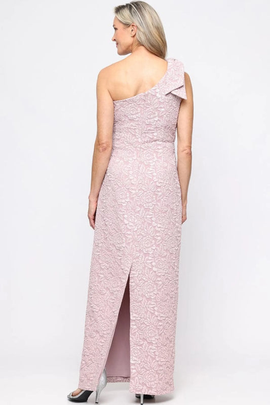 Alex Evenings Blush One-Shoulder Textured Floral Gown