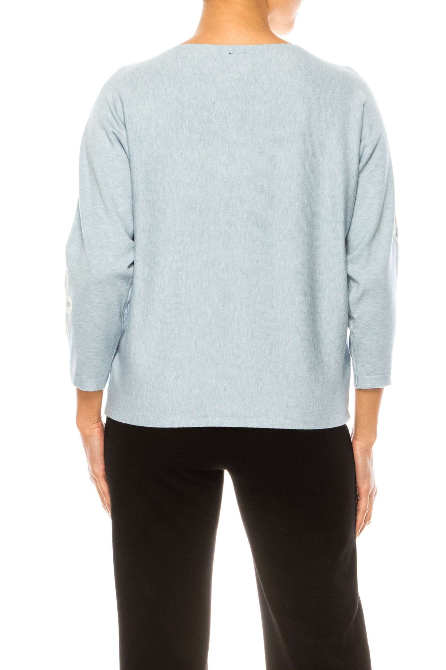 Aaeda Long Sleeve Flower Motif Pullover Sweater