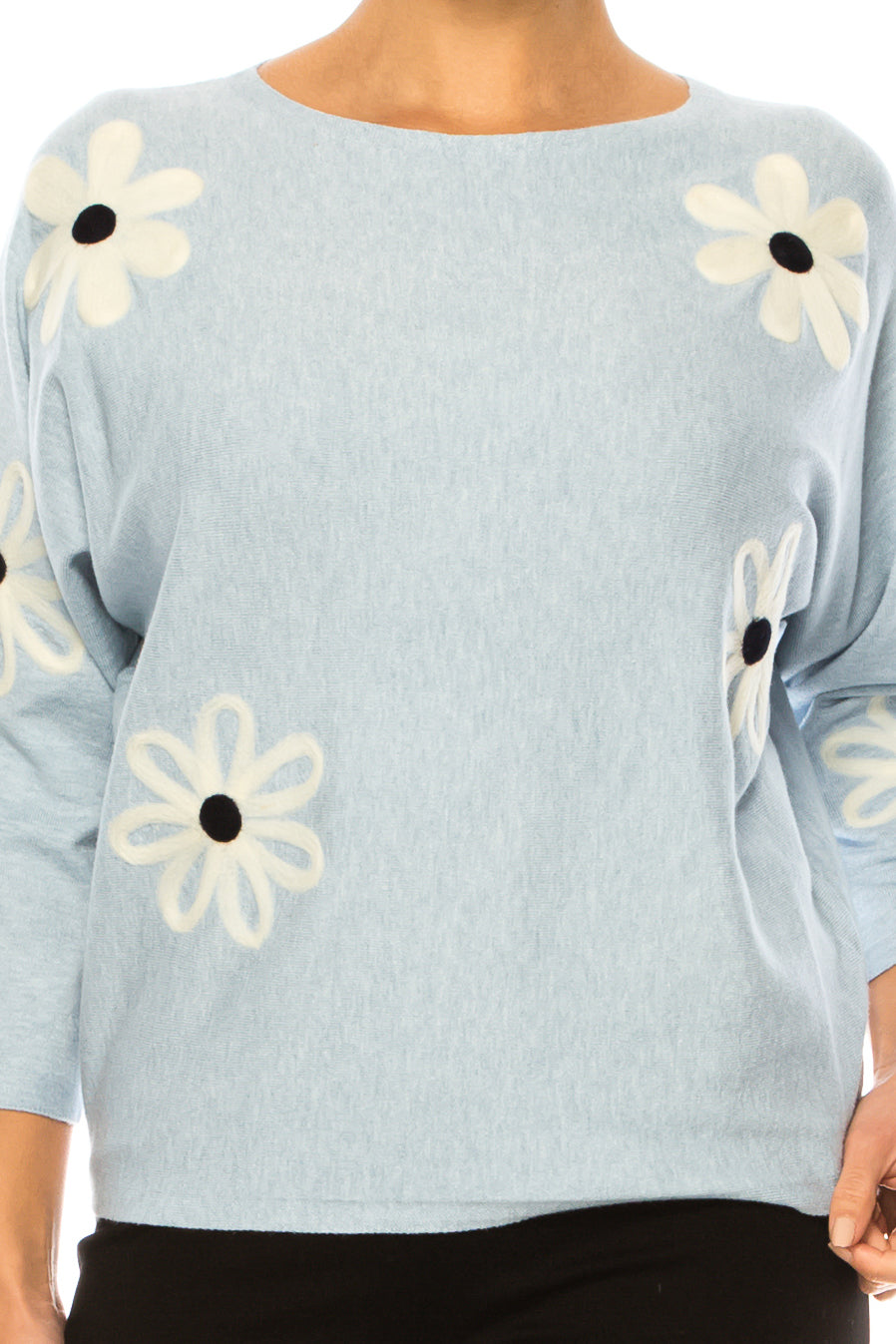 Aaeda Long Sleeve Flower Motif Pullover Sweater