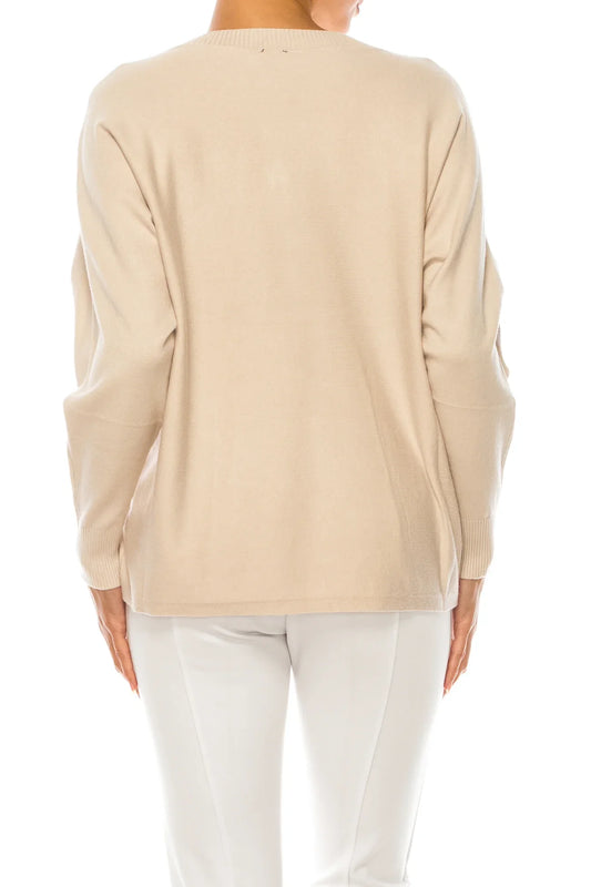 Aaeda Flower Detail Long Sleeve Pullover Sweater