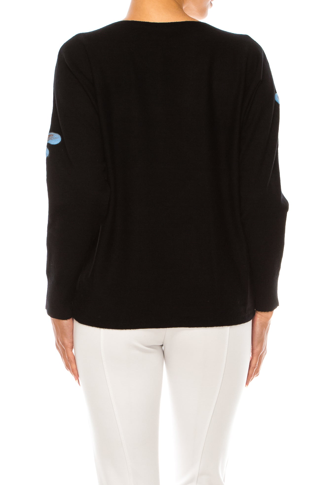 Aaeda Long Sleeve Embellished Dragonfly Sweater