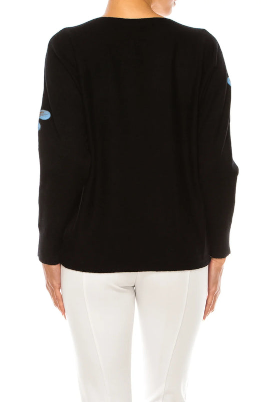 Aaeda Long Sleeve Embellished Dragonfly Sweater