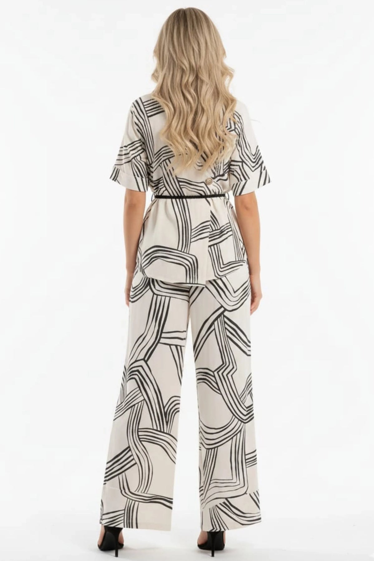ABS Monochrome Muse Abstract Two Piece Pant Set