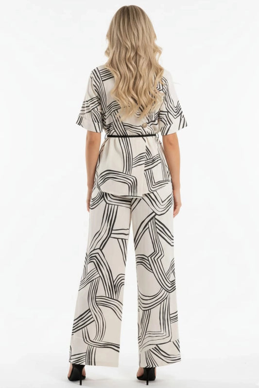 ABS Monochrome Muse Abstract Two Piece Pant Set