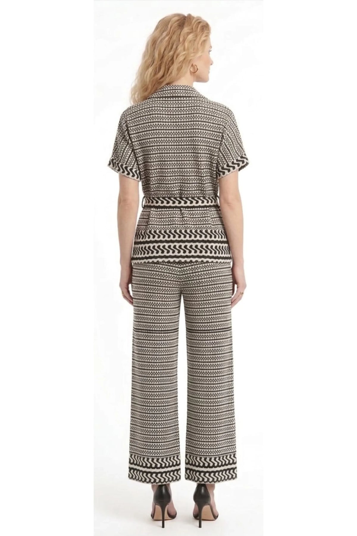 ABS Anthracite Geometric Print Belted Pant Set
