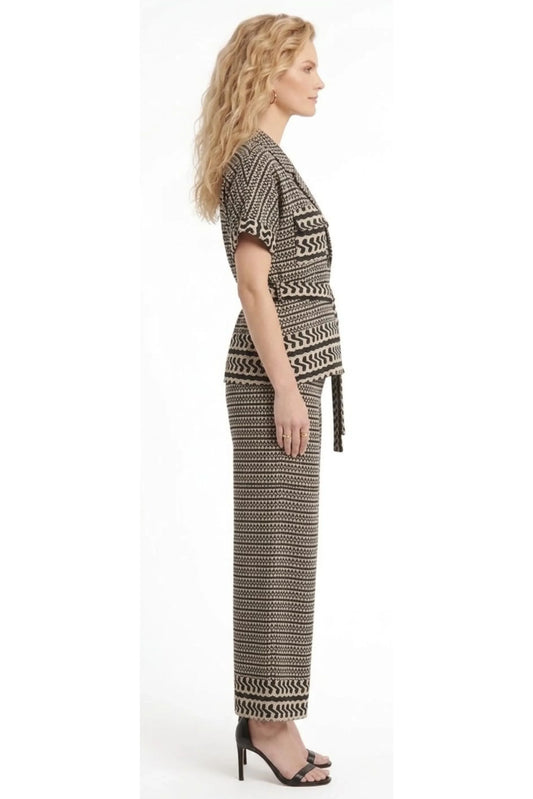 ABS Anthracite Geometric Print Belted Pant Set