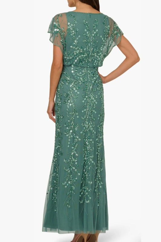 Adrianna Papell Fully Beaded Long Evening Gown