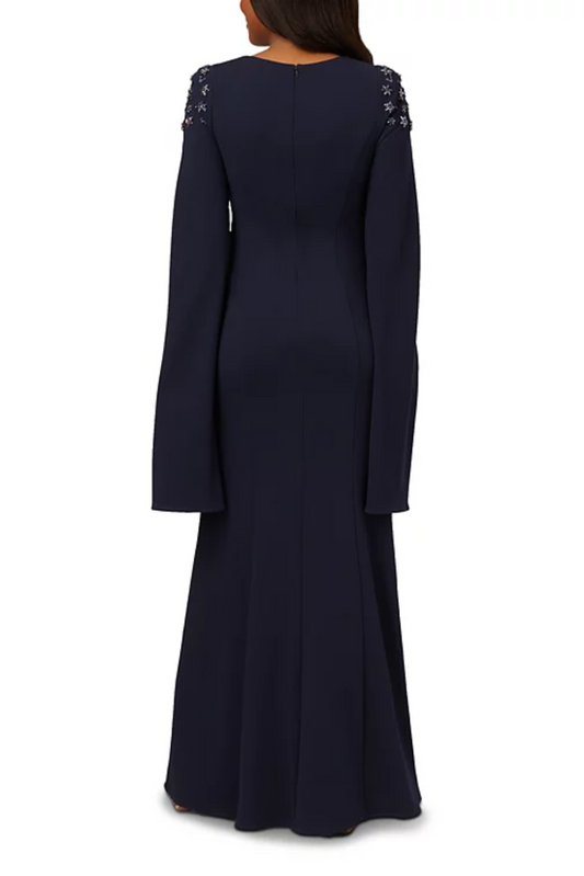 Adrianna Papell Midnight Long Cape Sleeve Gown