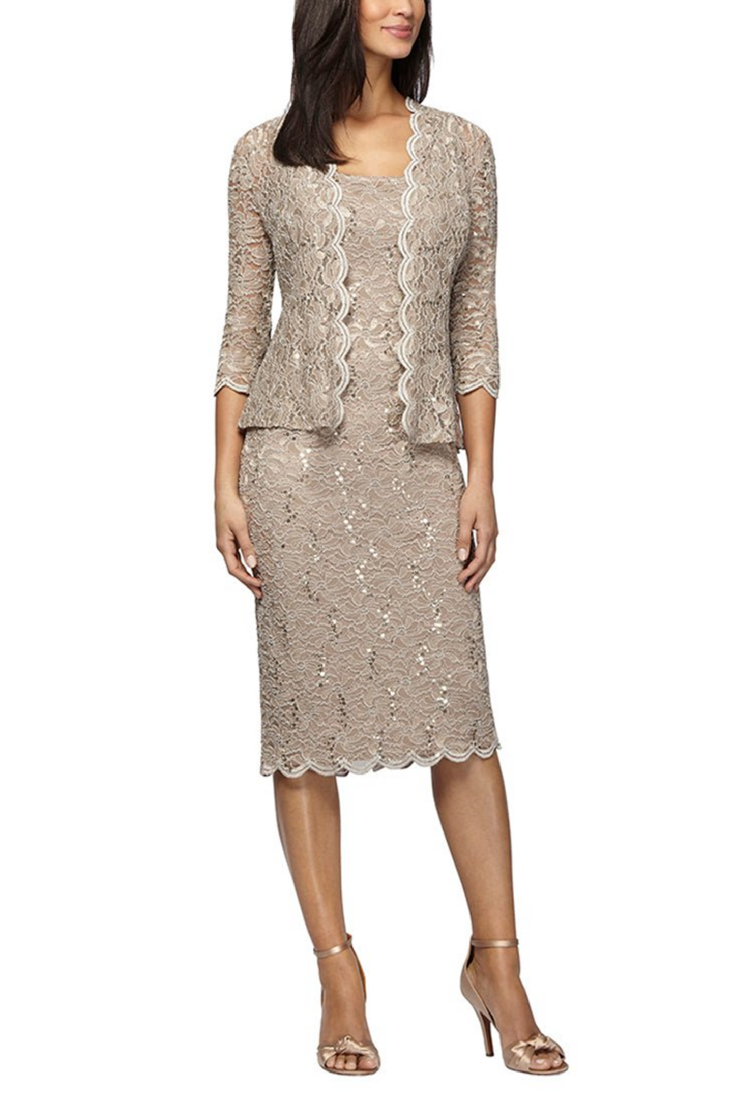 Alex Evenings Sequined Lace Evening Jacket Dress