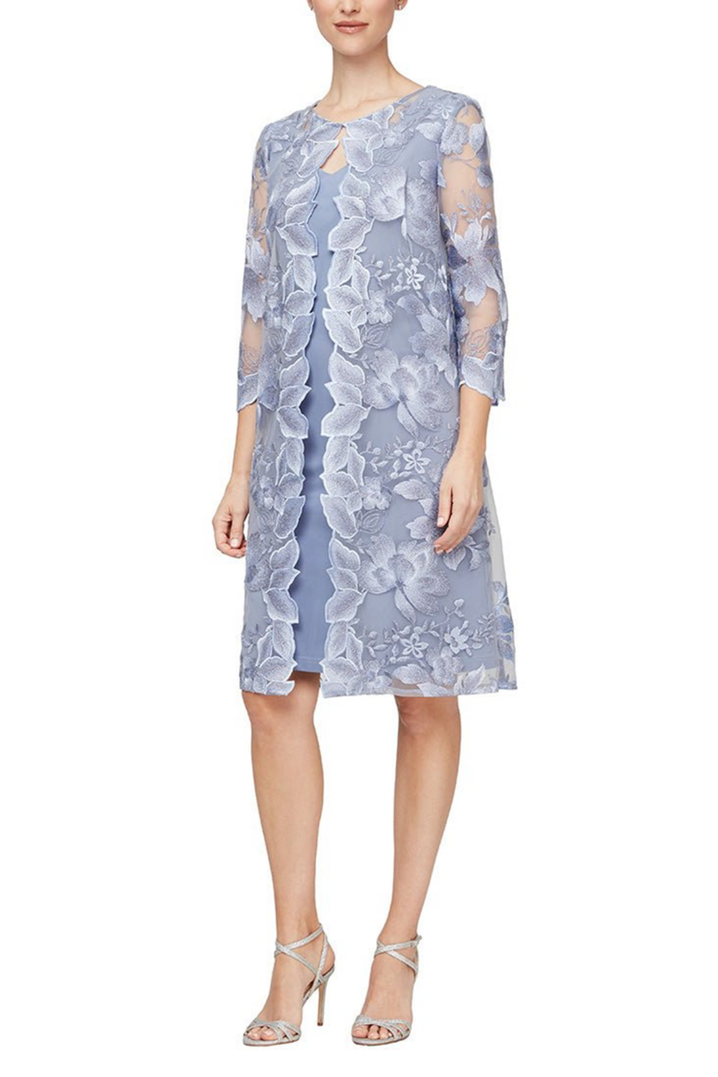 Alex Evenings Floral Embroidered Mock Jacket Dress