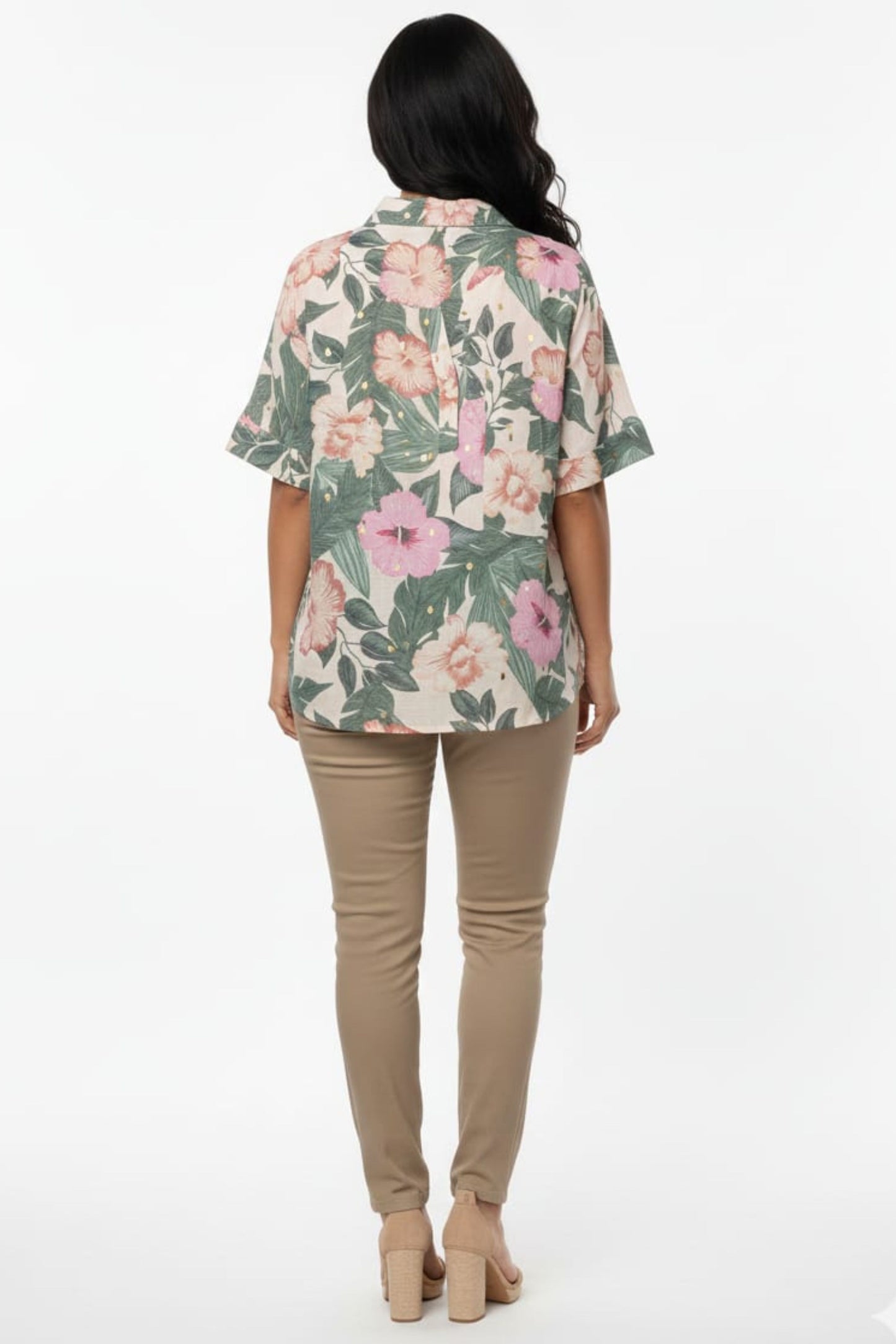Alex & Parker Pink Gold Floral V-Neck Blouse