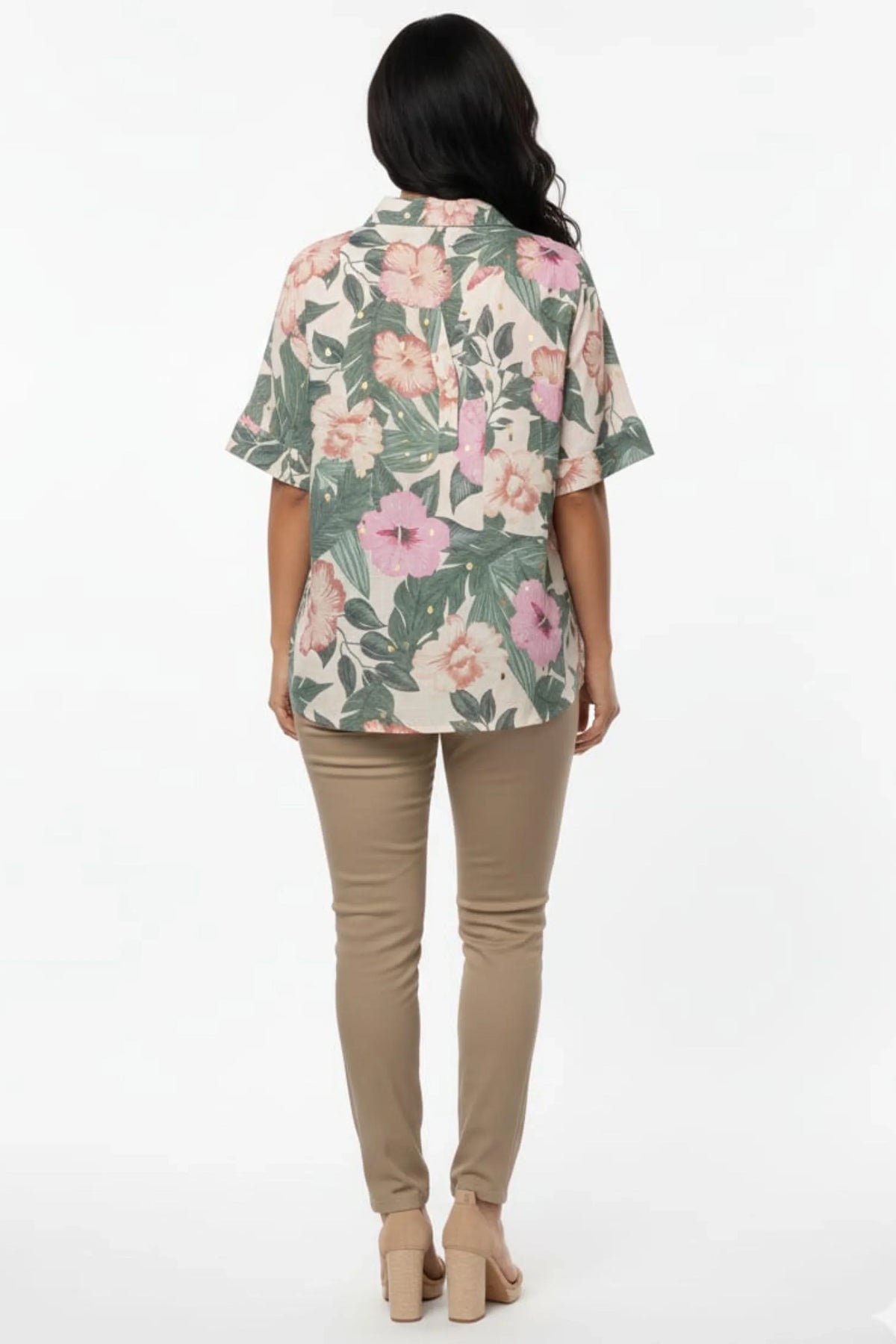 Alex & Parker Pink Gold Floral V-Neck Blouse