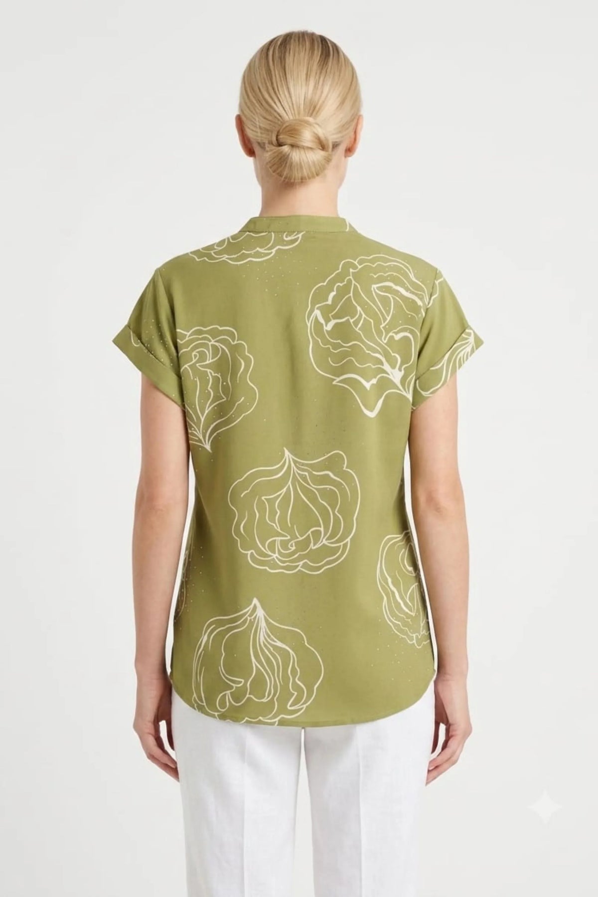 Alex & Parker Olive and Ivory Sketch Floral Cap Sleeve Day Top
