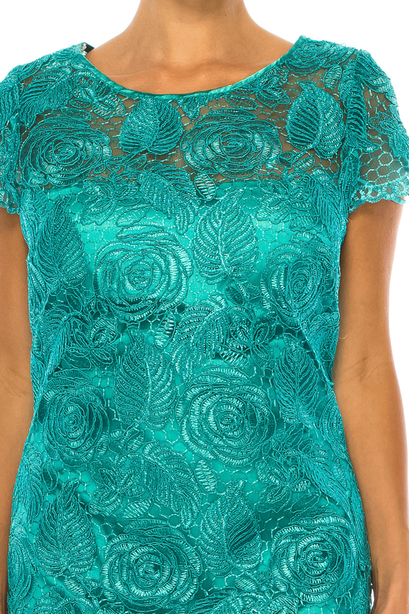 Aspeed Floral Embroidered Evening Sheath Dress