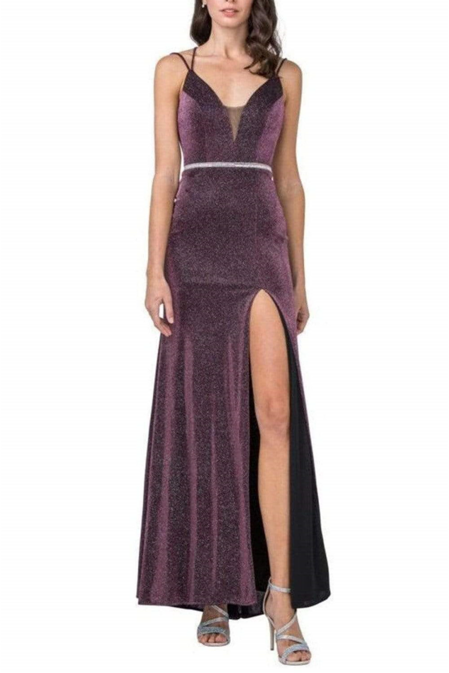 Aspeed Metallic Rhinestone Belt Long Evening Dress