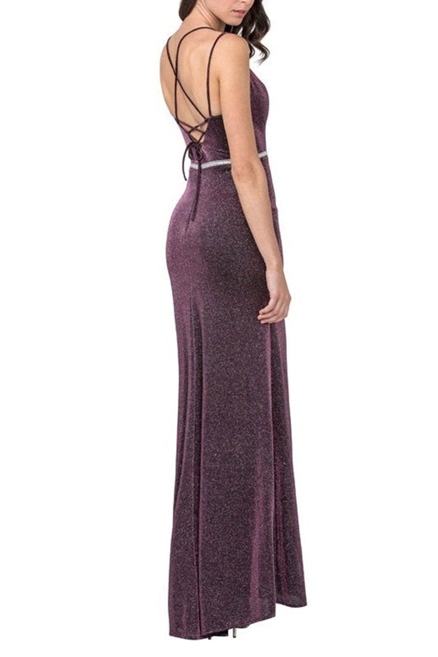 Aspeed Metallic Rhinestone Belt Long Evening Dress
