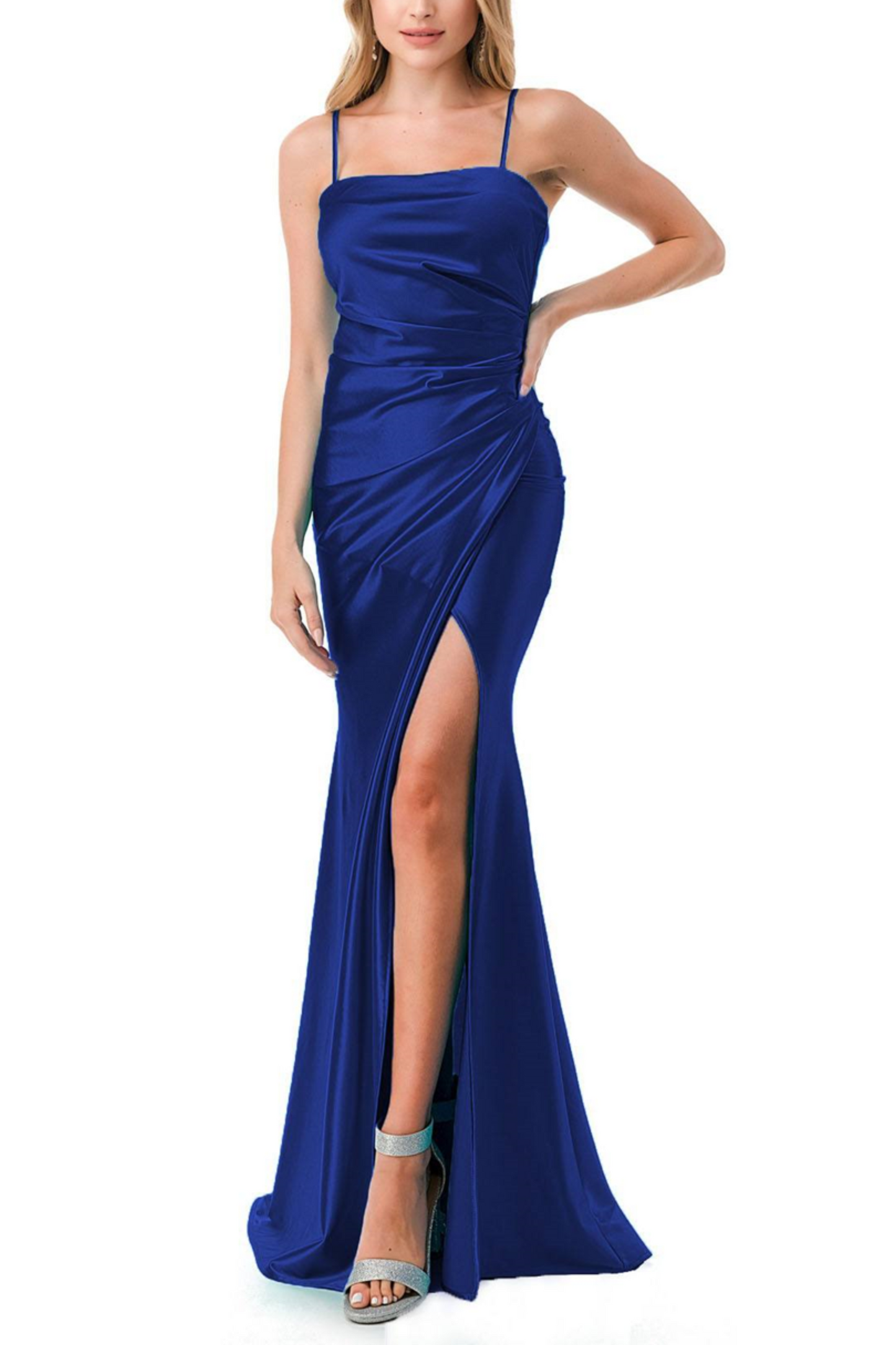 Aspeed Spaghetti Strap Pleated Waist Evening Dress