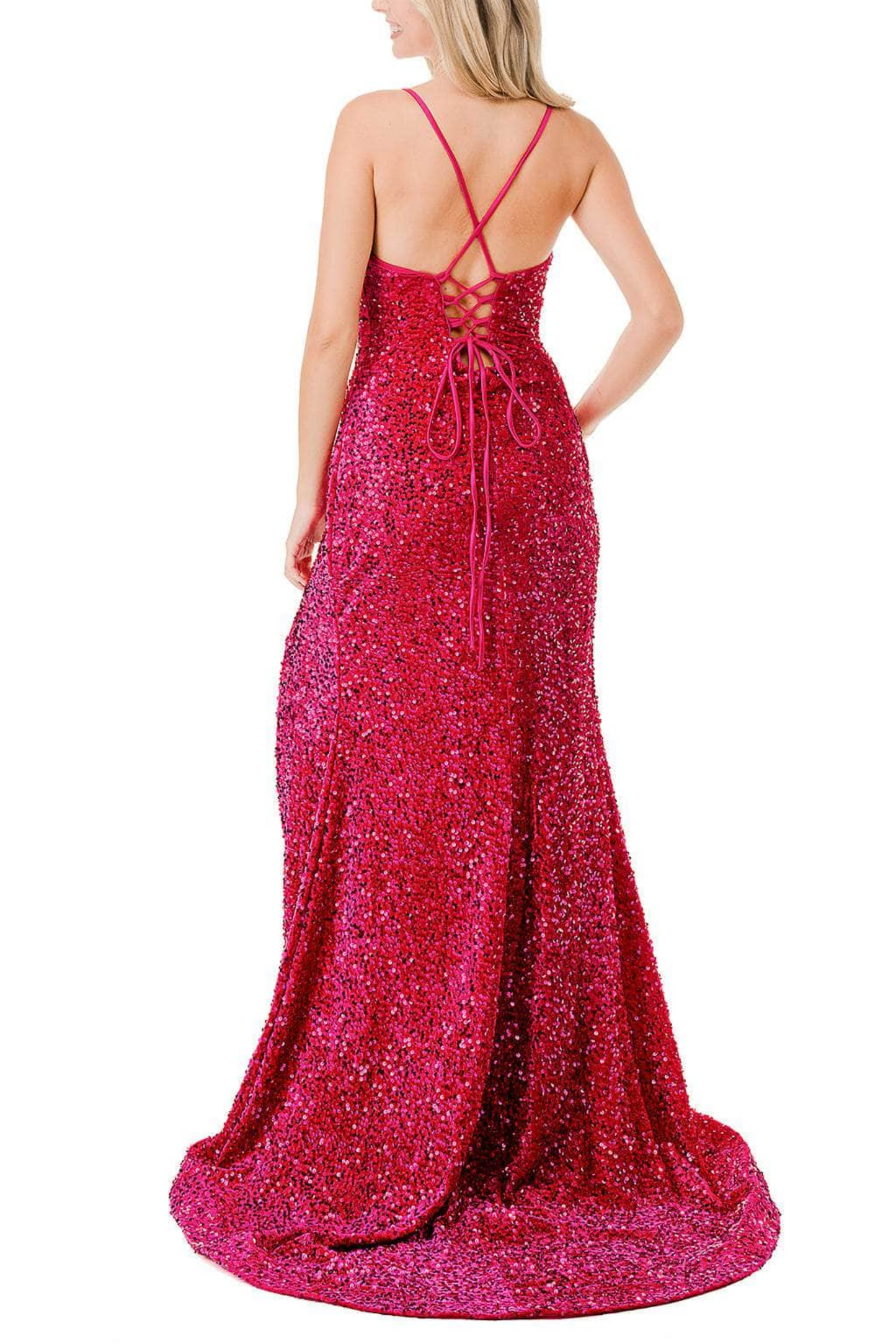 Aspeed Sequined Spaghetti Strap Long Evening Dress