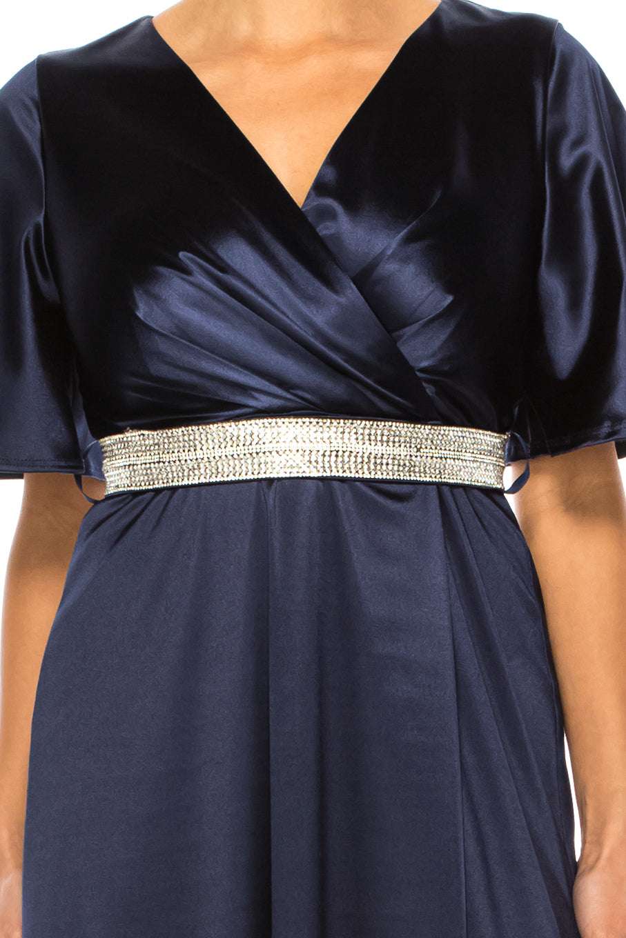 Aspeed Rhinestone Belt V-Neck Long Evening Dress
