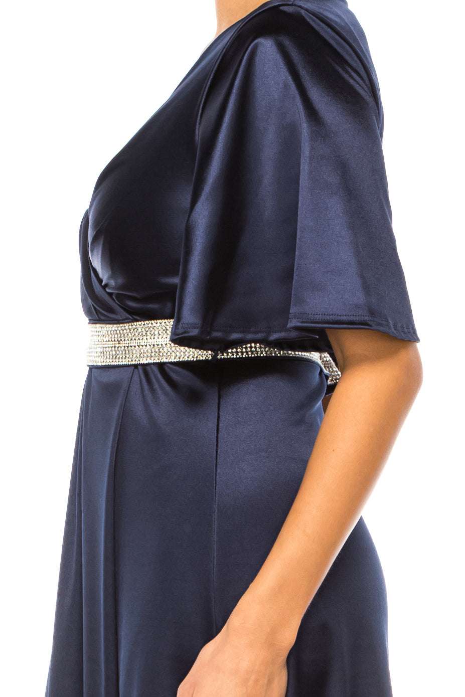 Aspeed Rhinestone Belt V-Neck Long Evening Dress