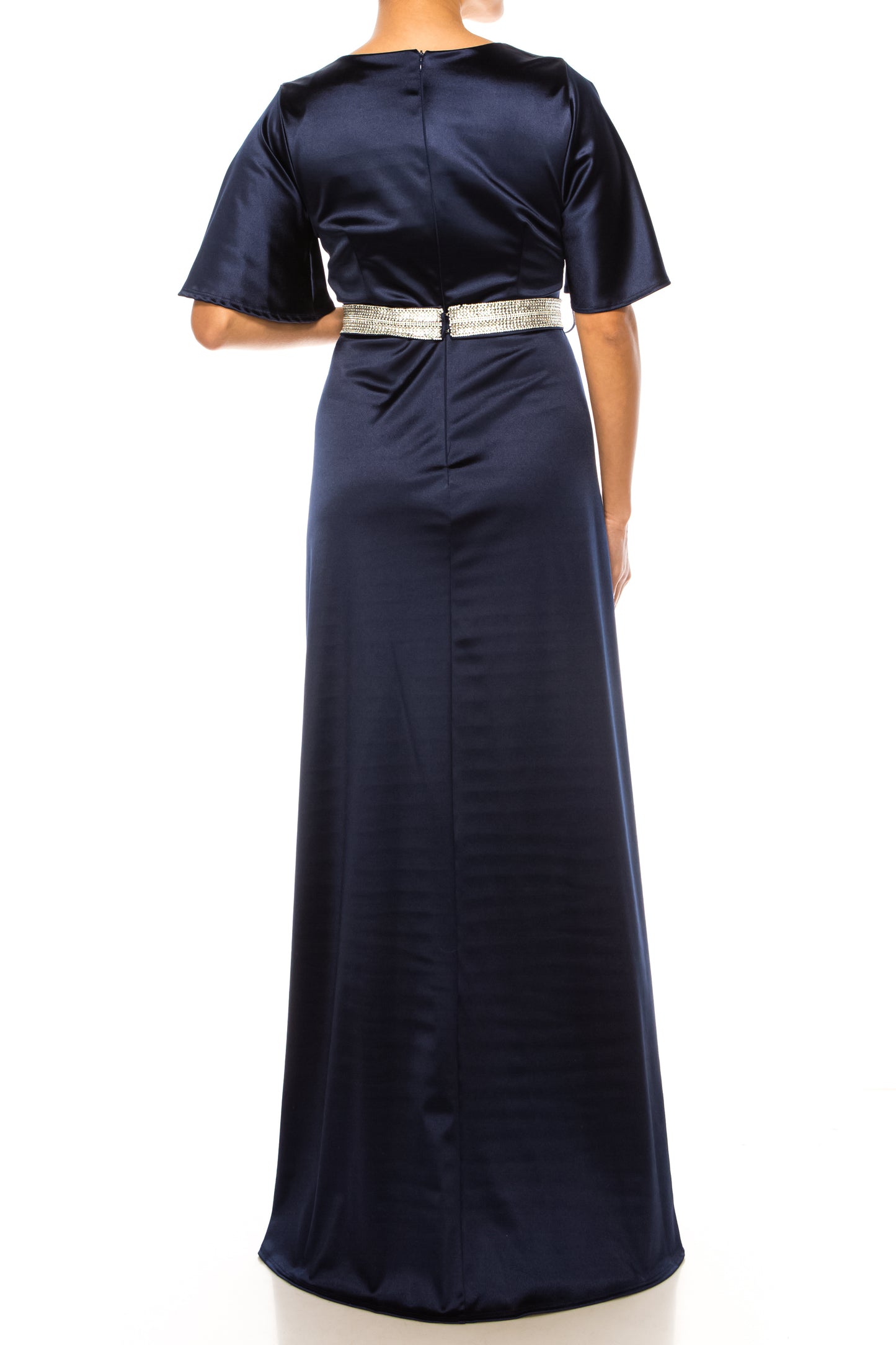Aspeed Rhinestone Belt V-Neck Long Evening Dress