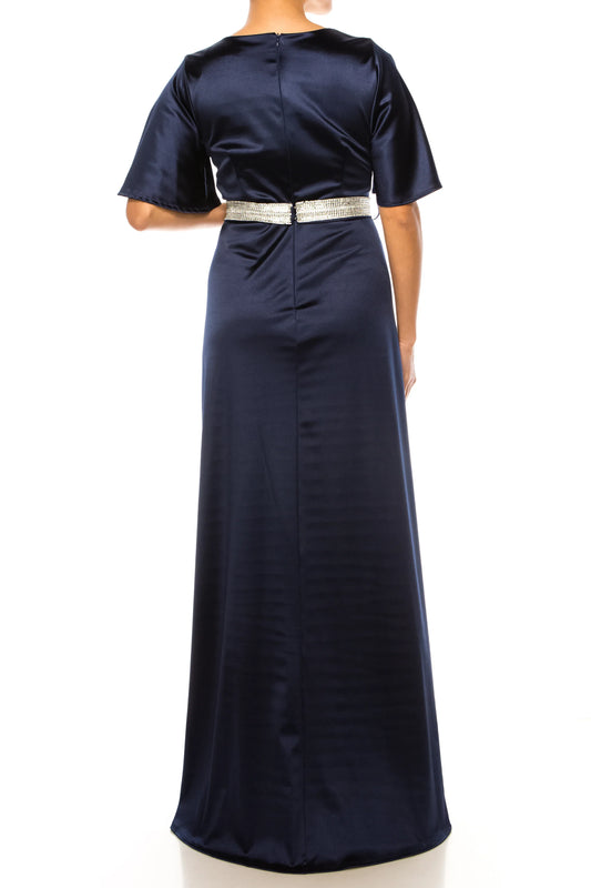 Aspeed Rhinestone Belt V-Neck Long Evening Dress